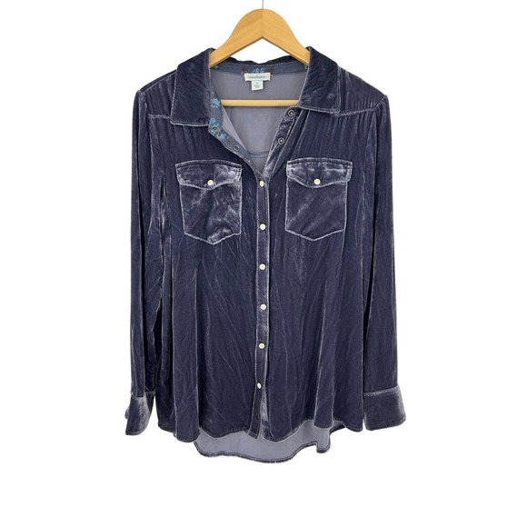 Sundance Tops - Sundance Cassity Velvet Button Down Shirt Womens S Purple Long Sleeve Pockets